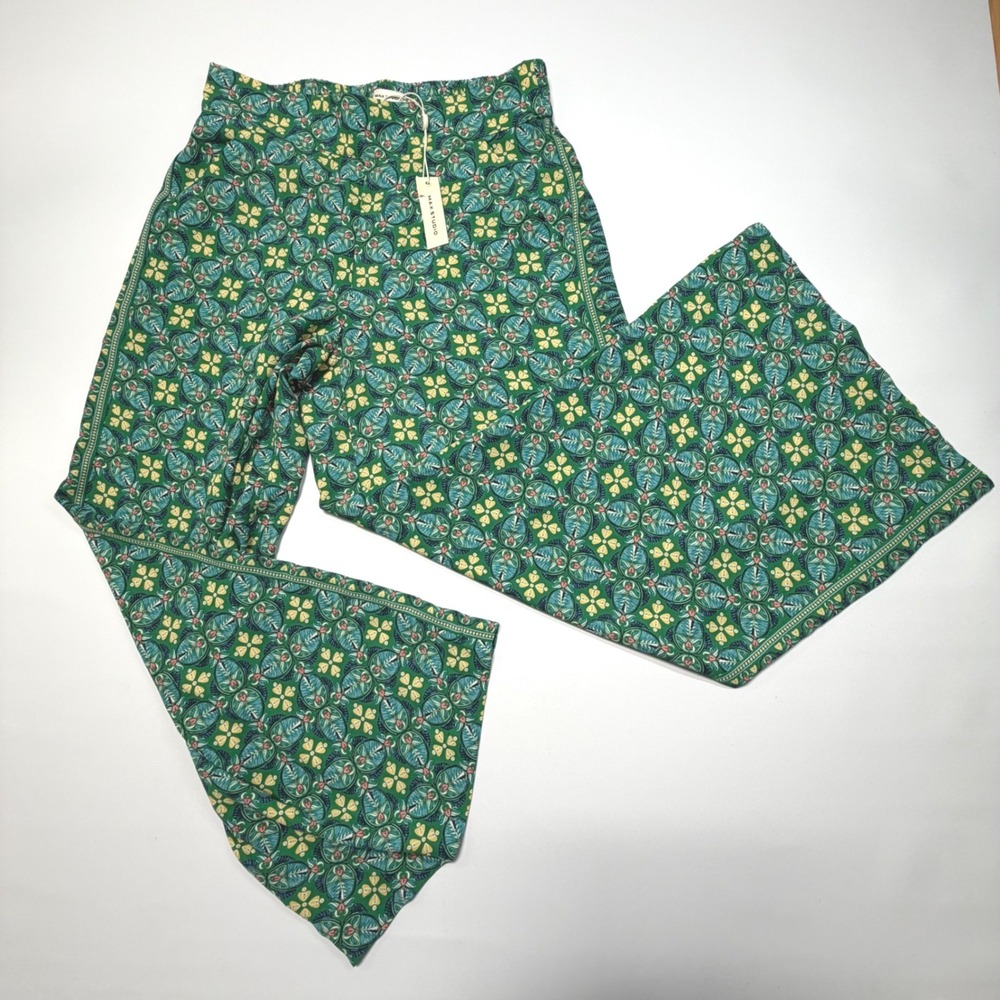 NWT Max Studio Green‎ Printed Wide Leg Pants Womens XS Elastic Waist Boho